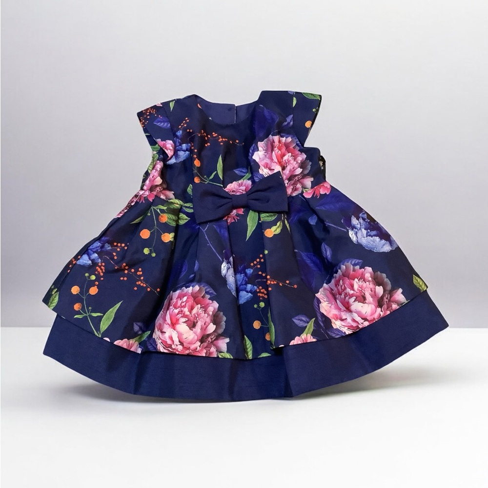Pippa and Julie Boutique Dress Baby Girls Size 12M Fireflies Navy Floral NEW